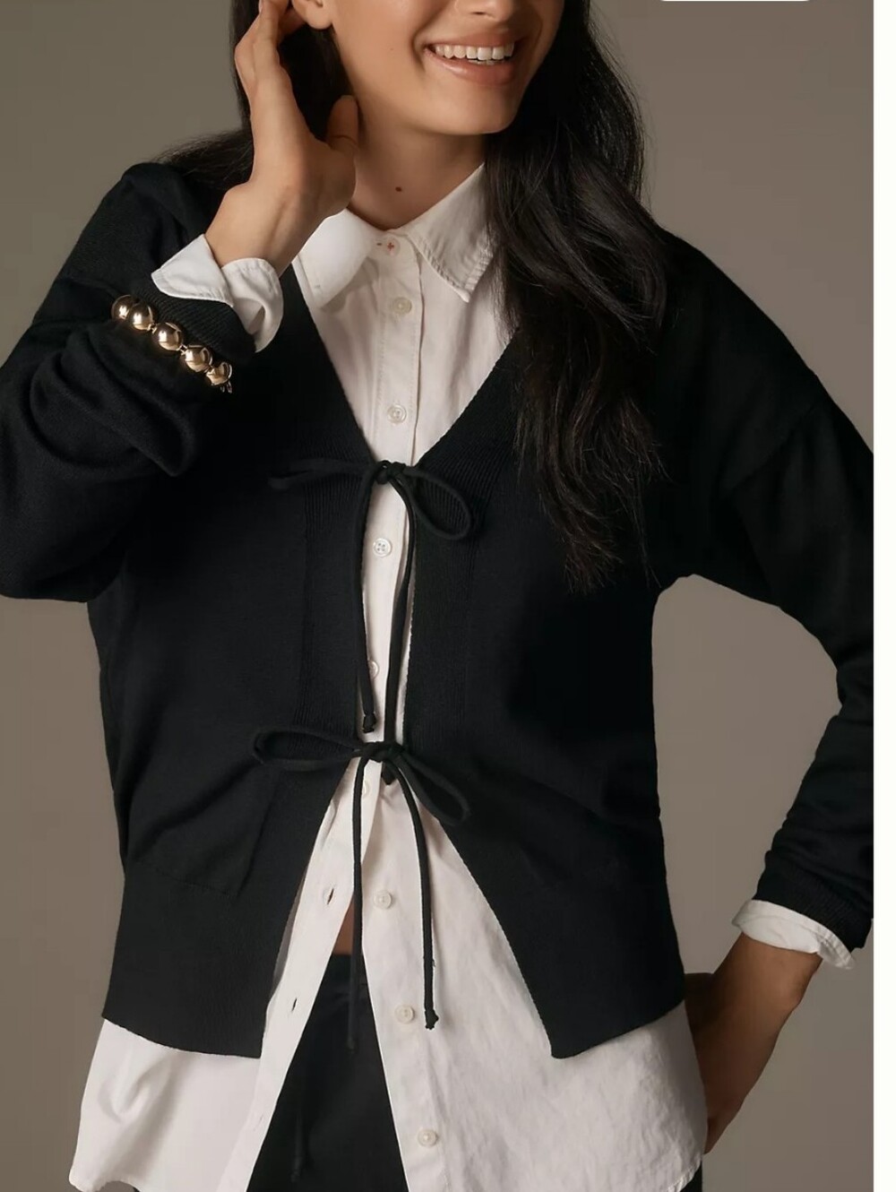 Anthropologie Tie-front Cardigan Sweater Black Size Large